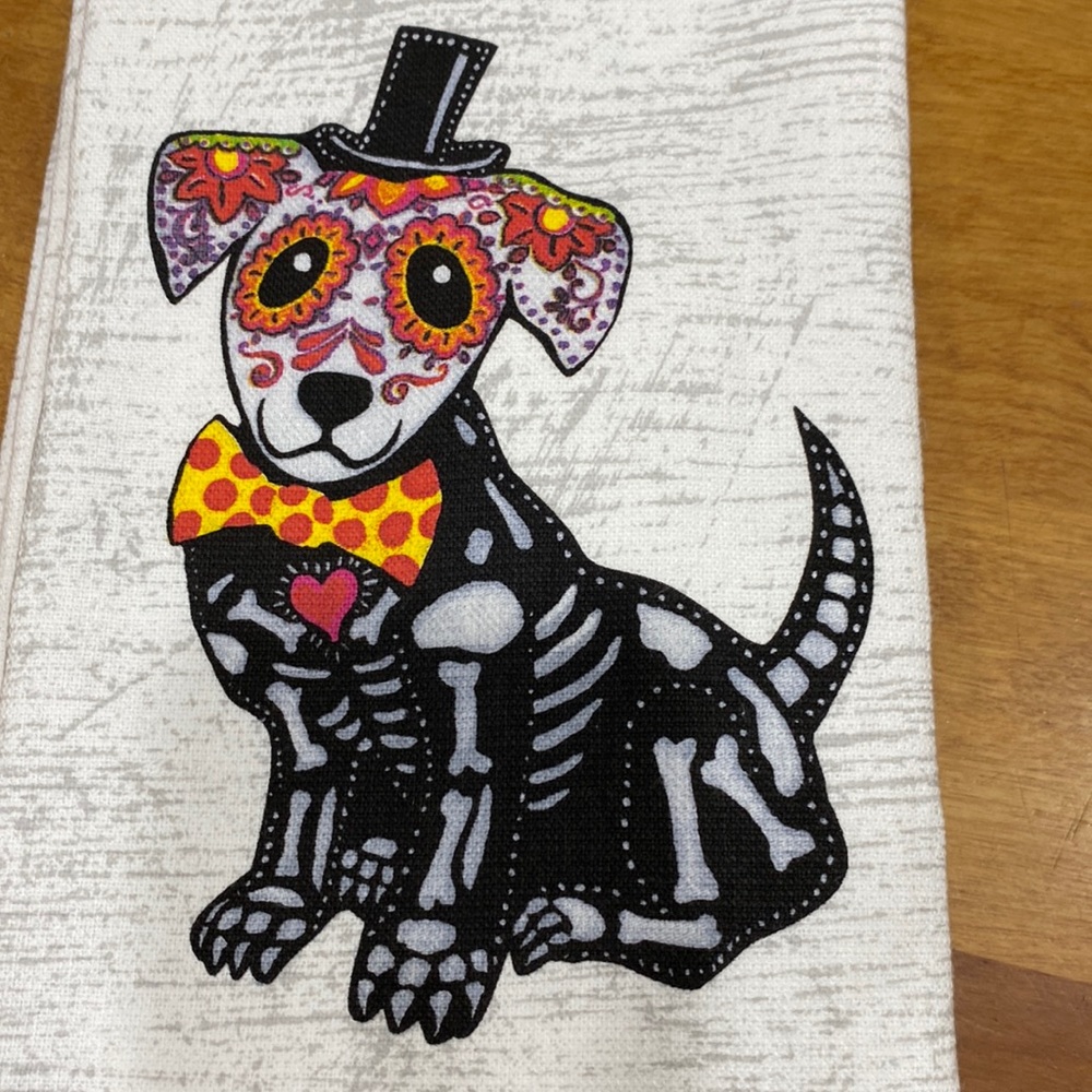 NWT.  KayDee Designs, 2 pack, Day of the Dead Doxie/puppy, kitchen towels.